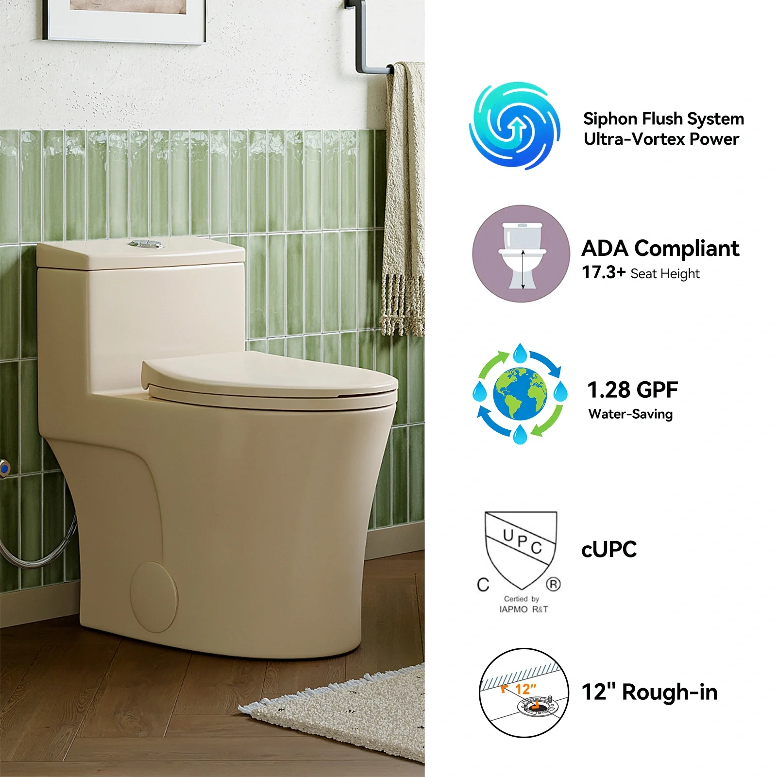 12 Inch Rough In Toilet With Biscuit Color Model T0338WBC - Image 5