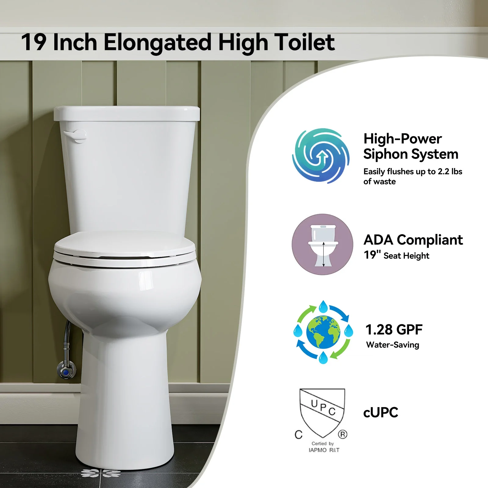 2 Piece Toilet with Elongated Bowl and Single Flush Model HWTT - E02S - Image 3