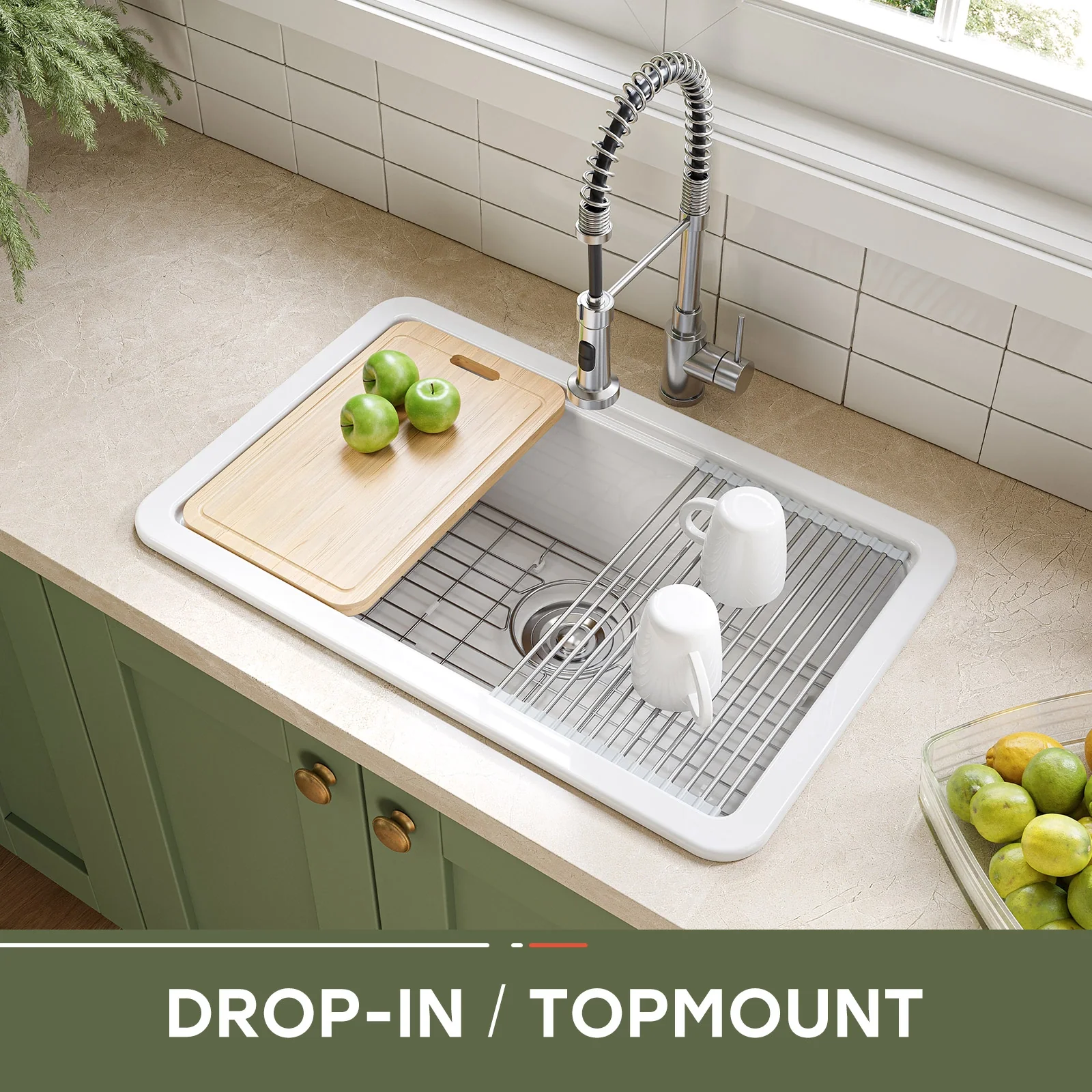 30 Inch Top Mount Kitchen Sink with Drainboard – Creamic Single Bowl - Image 12