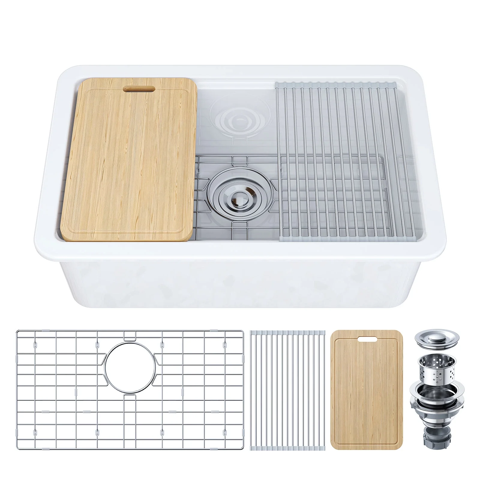 30 Inch Top Mount Kitchen Sink with Drainboard – Creamic Single Bowl - Image 13