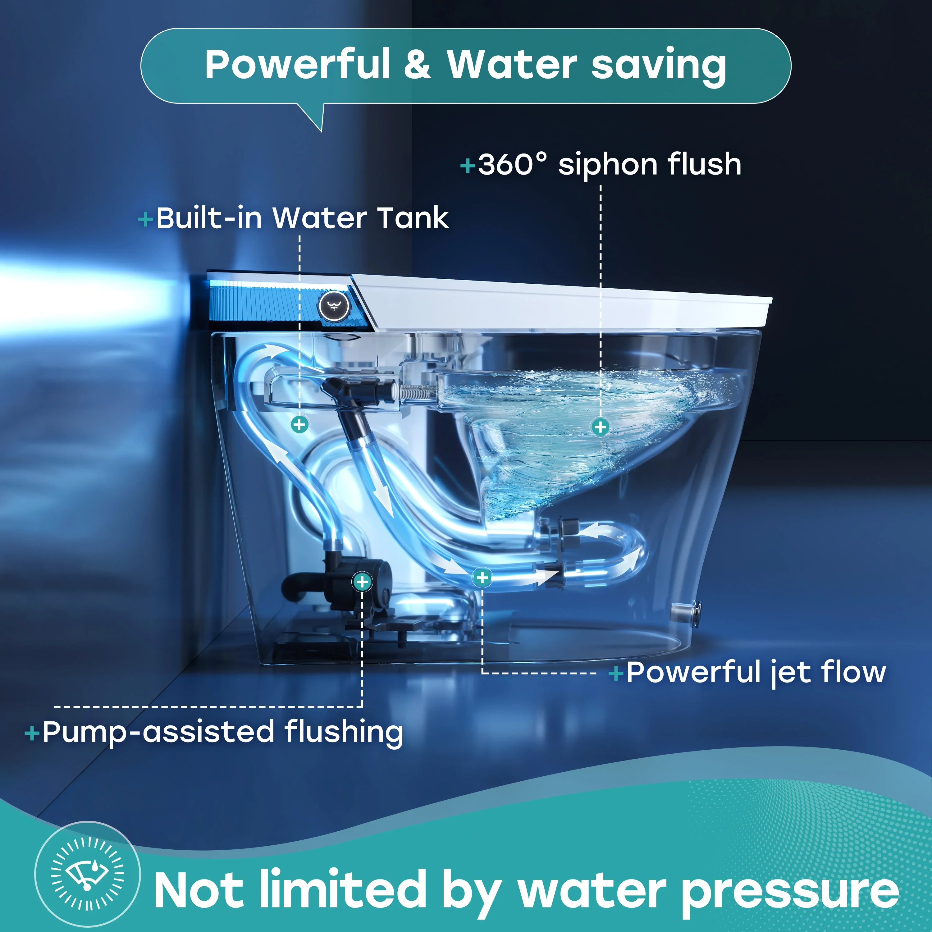 Bidet Toilet with Handle Flush and Dryer System for 12 Inch Rough In Model T38D - Image 5