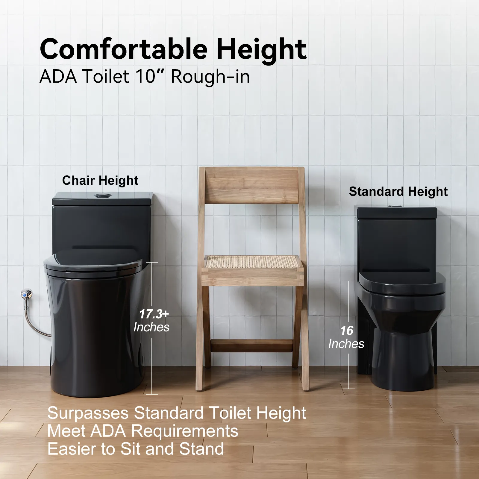 HOROW 10 Inch Rough In Toilet Black One Piece Toilet Model T0338B-10 - Image 4