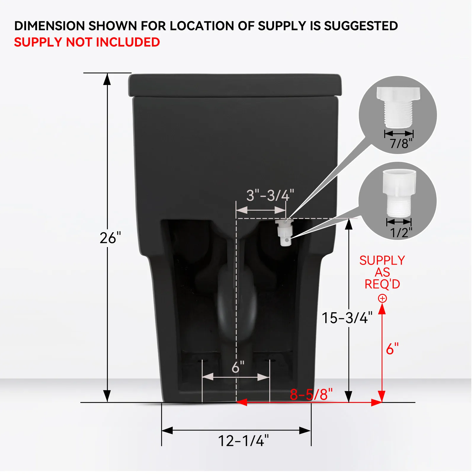 HOROW 10 Inch Rough In Toilet Black One Piece Toilet Model T0338B-10 - Image 8