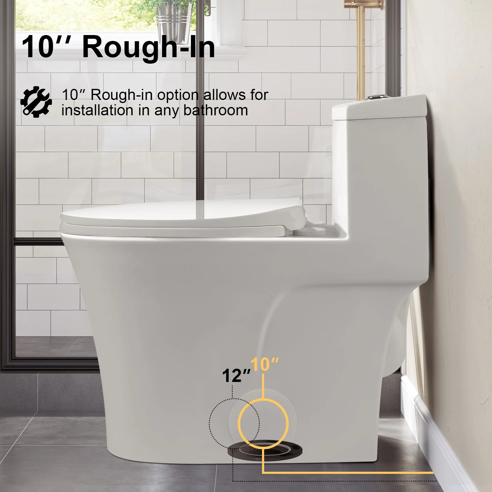 HOROW 10 Inch Rough Toilet Bowl Elongated One Piece Toilet Model T0338W-10 - Image 9