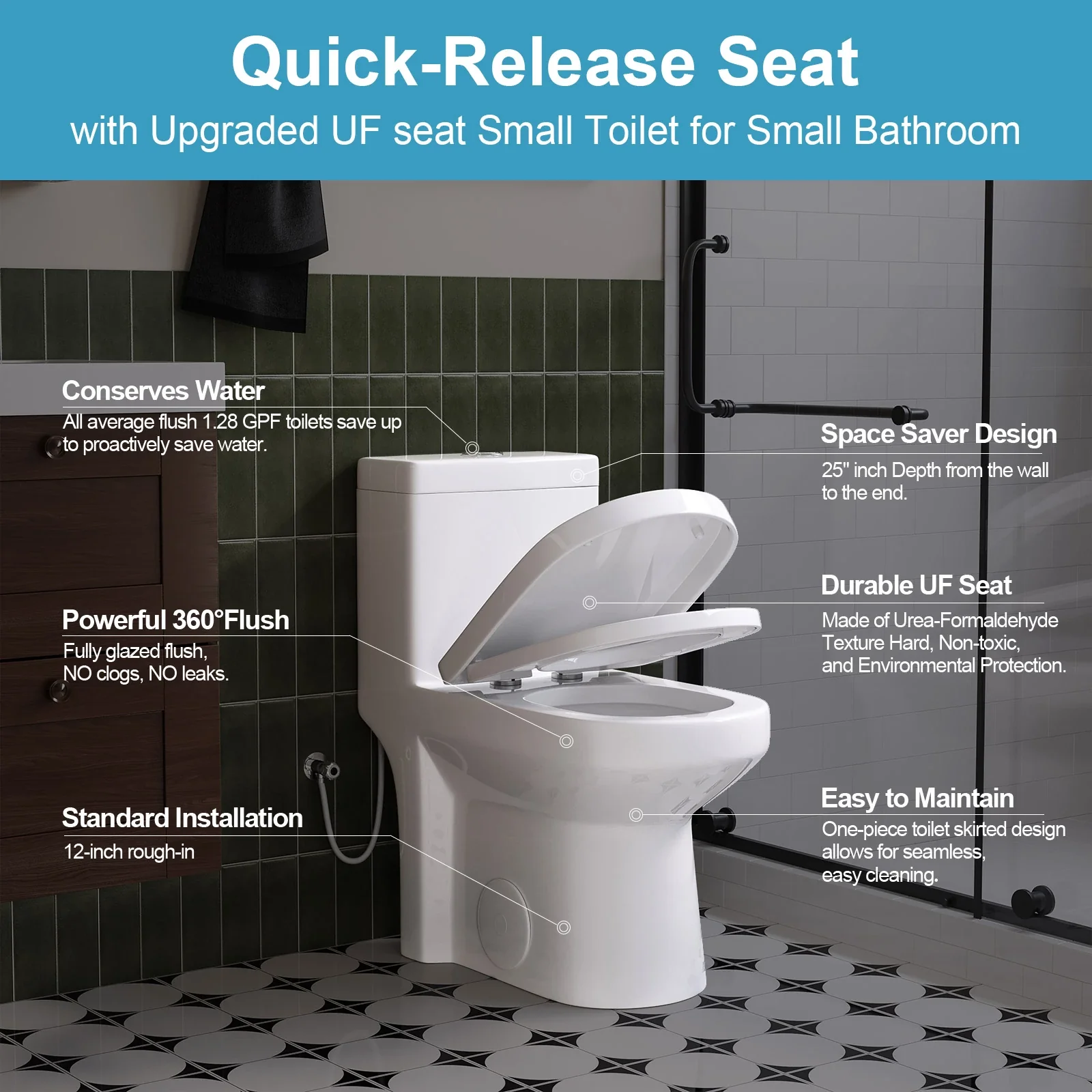 HOROW Compact Toilet For Small Bathroom Dual Flush Toilet Model 8733U - Image 6
