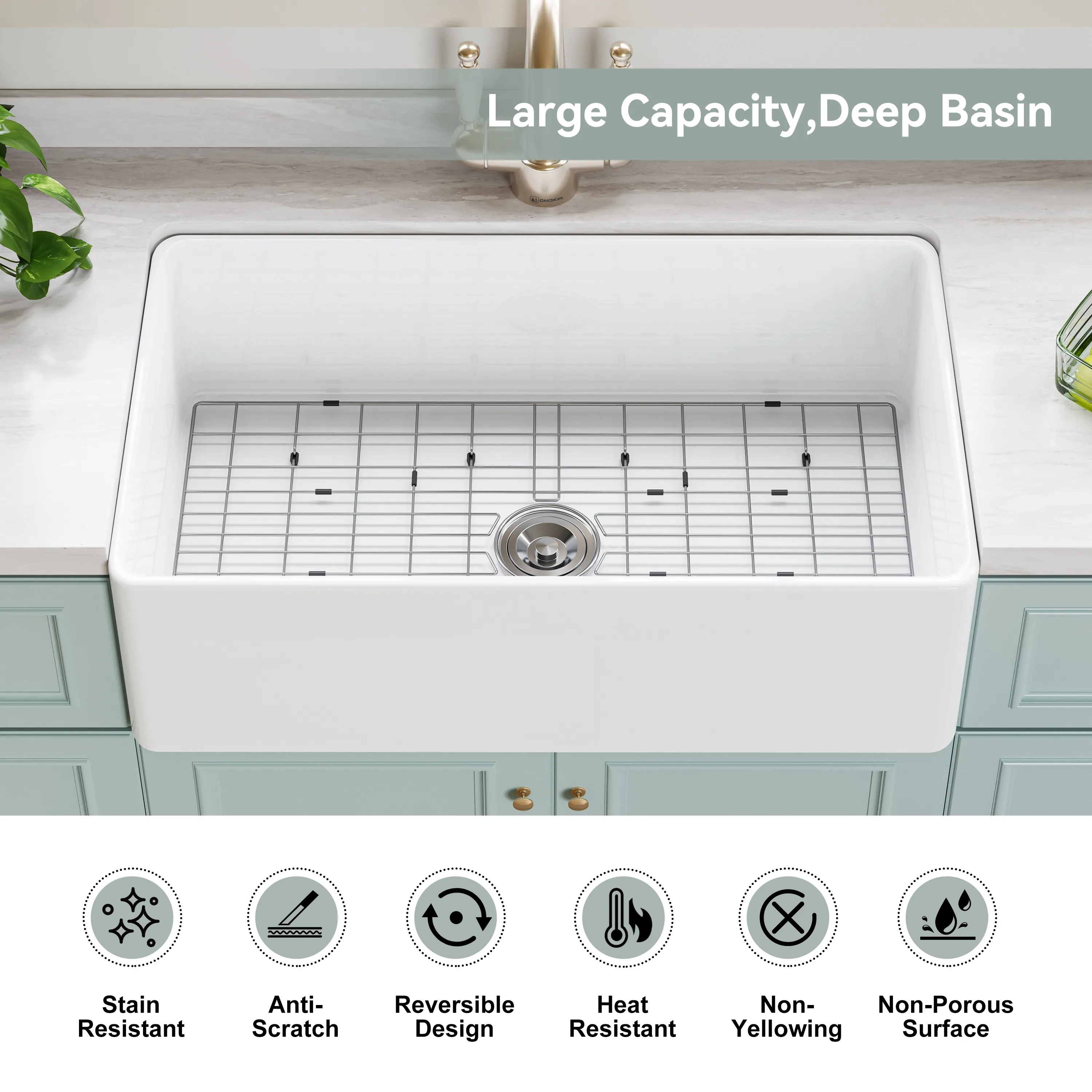 HOROW White Undermount Kitchen Sink 33 Inch Sink Model S3320W - Image 3