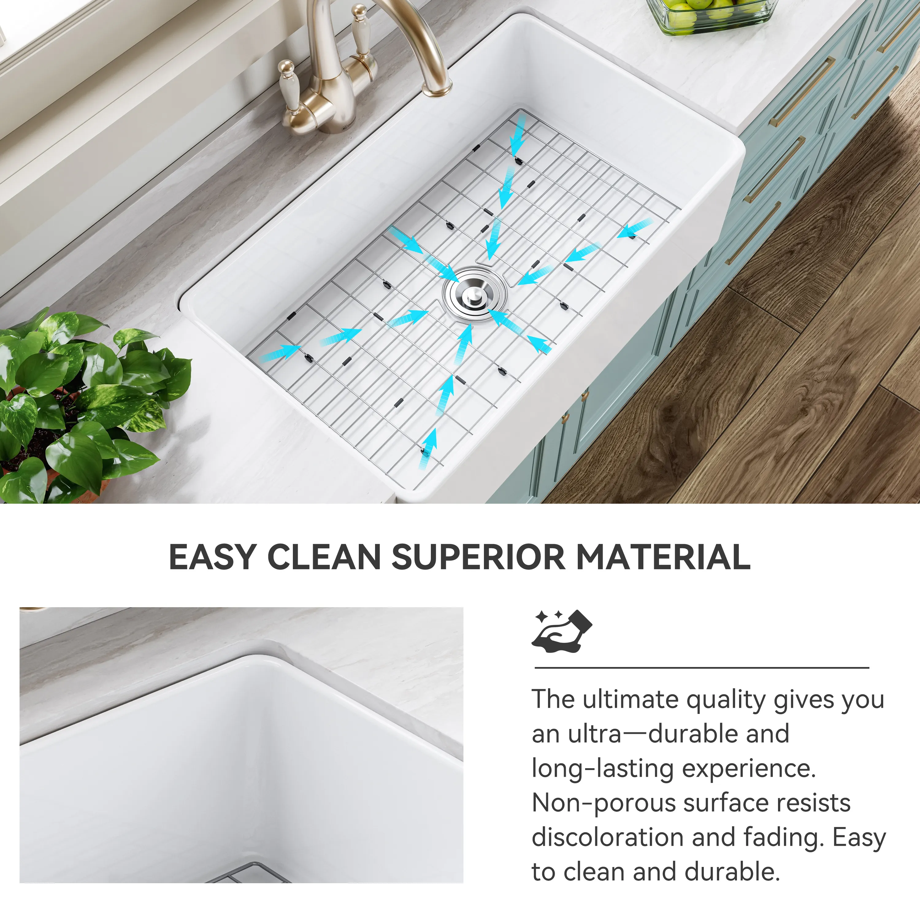 HOROW White Undermount Kitchen Sink 33 Inch Sink Model S3320W - Image 4