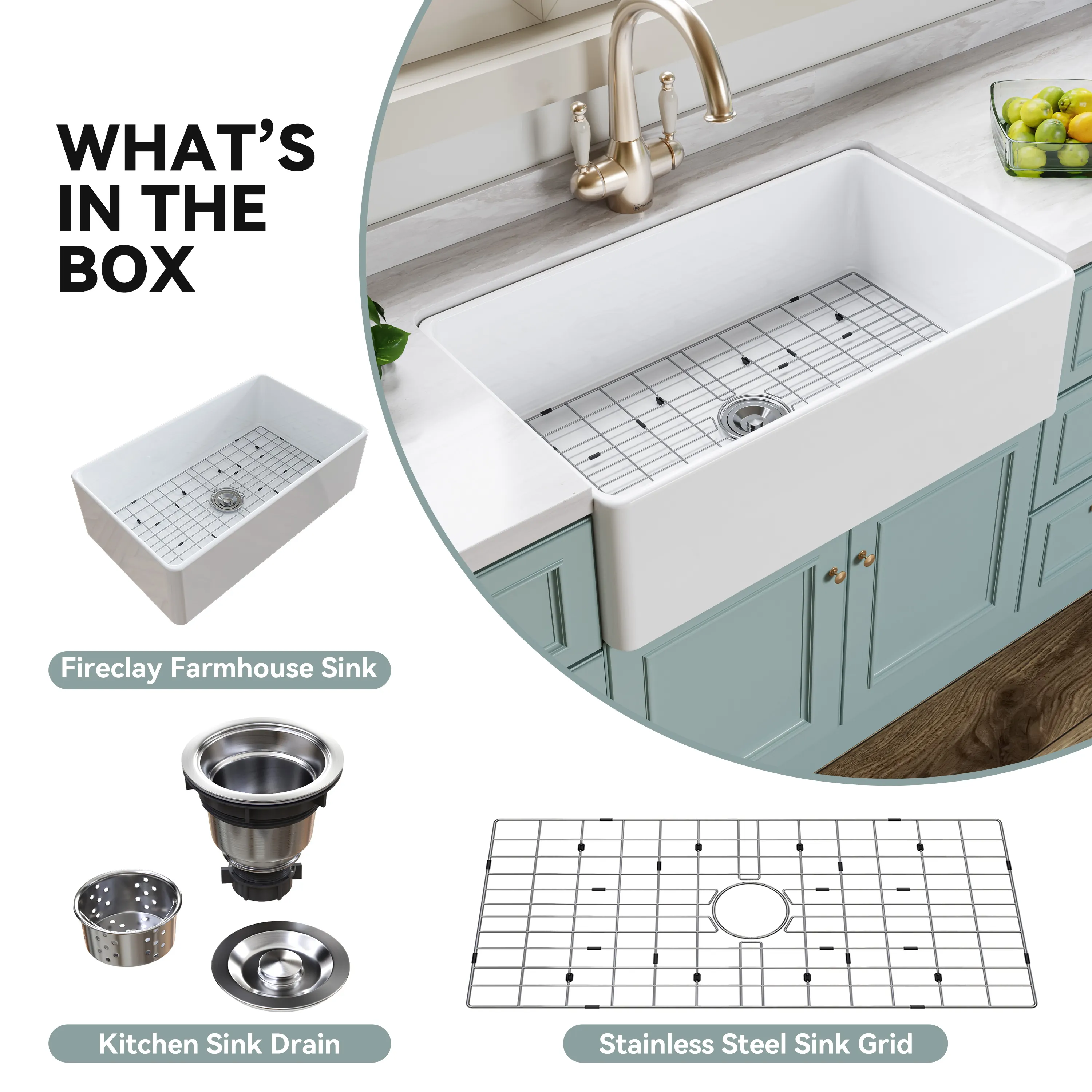 HOROW White Undermount Kitchen Sink 33 Inch Sink Model S3320W - Image 9